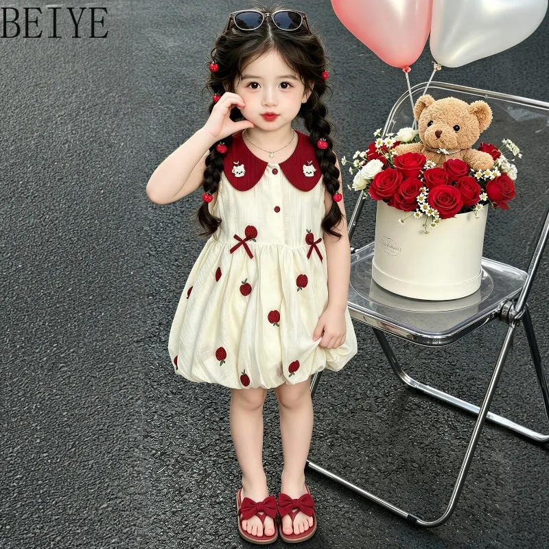 Sweet Doll Collar Girls Summer Bud Dress Cute Super Cute Sleeveless Dress Children Fashion Style Princess Printing Dress
