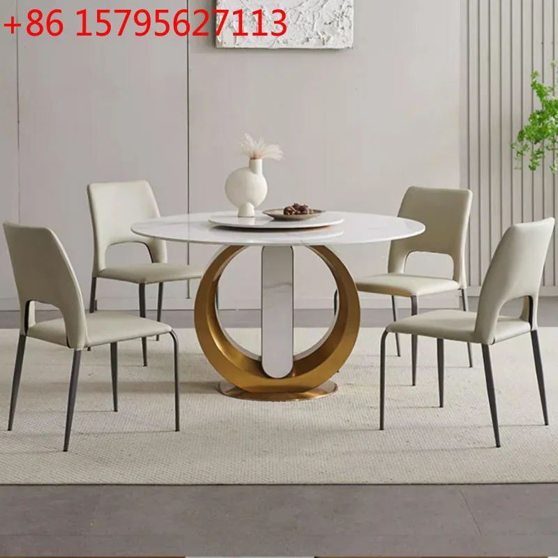

Комплект обеденного стола и стульев для небольшой квартиры, итальянский высококачественный круглый стол из светлой каменной плиты.