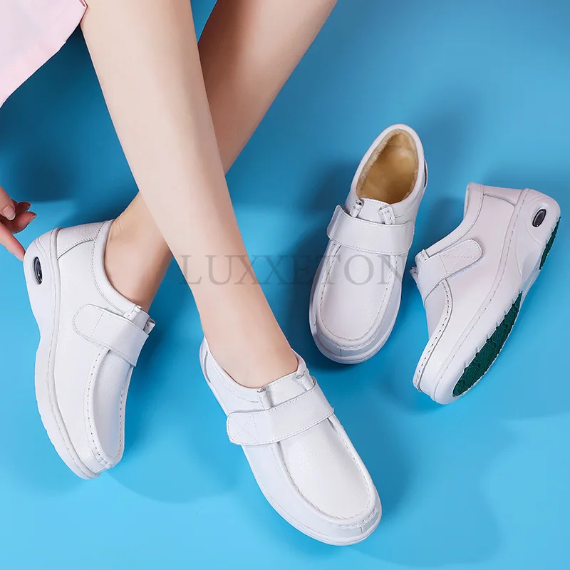 Genuine Leather Air Cushion Soft Soled Nurse Shoes Women Autumn and Winter Thick Soled Work Shoes Comfortable Medical Shoe