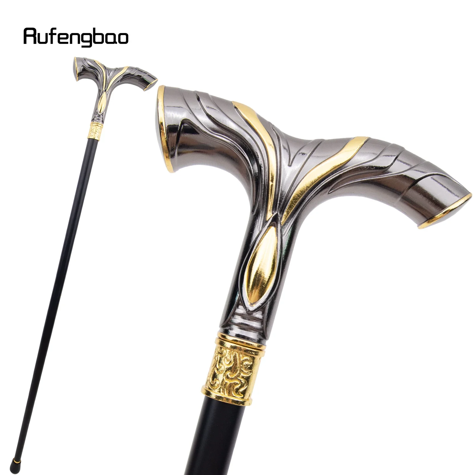 

Golden Black Flowing Lines Single Joint Walking Stick Decorative Cospaly Fashionable Walking Cane Halloween Crosier 92cm