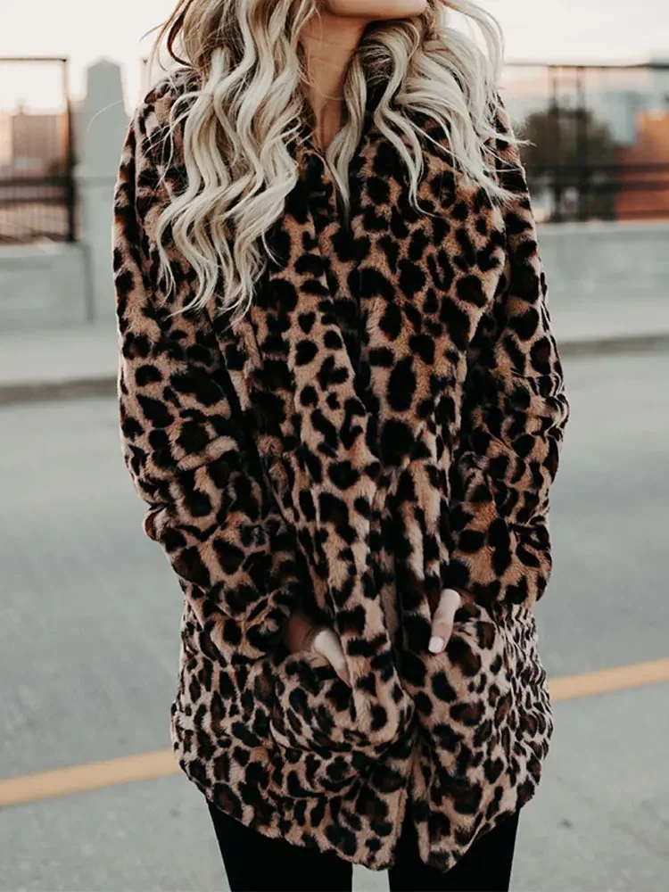 Imagem -04 - Cabolsa de Pele Sintética Leopardo para Mulheres Cabolsa Longo de Inverno Cabolsa de Pelúcia Feminino Quente Outwear Outono