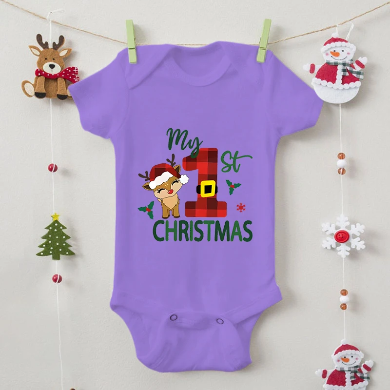 2024 Xmas Elk New Casual Baby Boys Girls Rompers Short Sleeve Cotton Newborn Bodysuits My First Christmas Infant Jumpsuits 0-24M