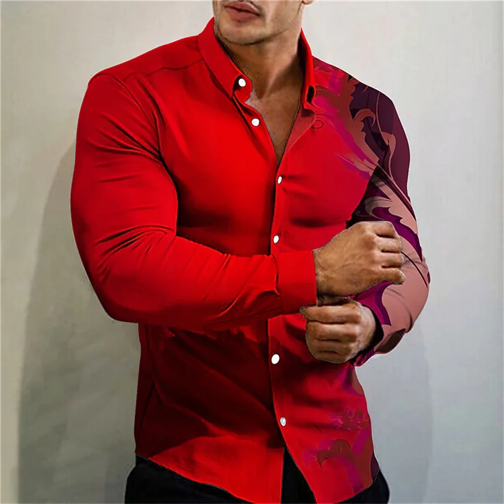 2024 Men's 3D Printing Casual Shirt Outdoor Party HD Pattern Button Soft and Comfortable Polo Neck Shirt Long Sleeves Plus Size