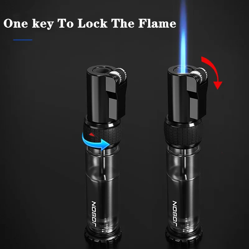 JOBON Blue Flame Butane Gas Lighter Visual Gas Warehouse Fire Adjustment Grinding Wheel Windproof Torch Flame Jet Turbo Lighter