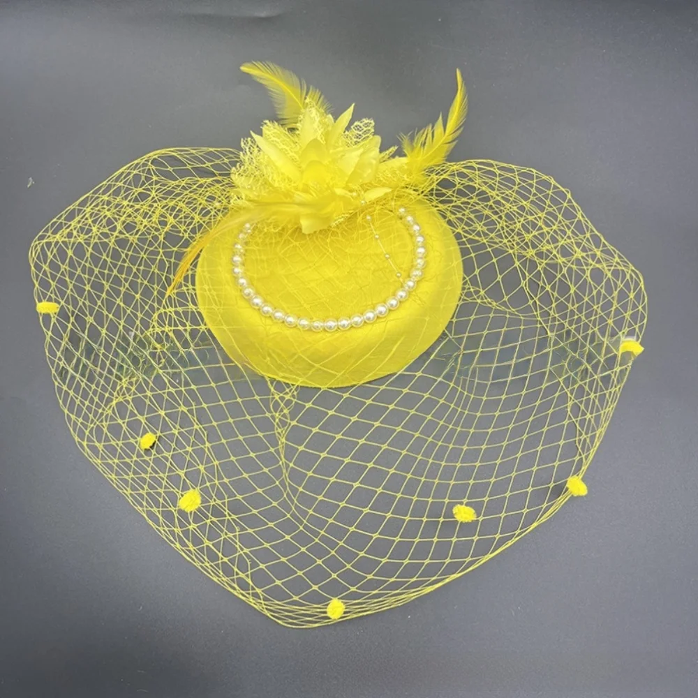 

New Elegant Bridal Headwear Pearl Flower Vintage Pillbox Hats Mesh Temperament Fascinators Hat For Women