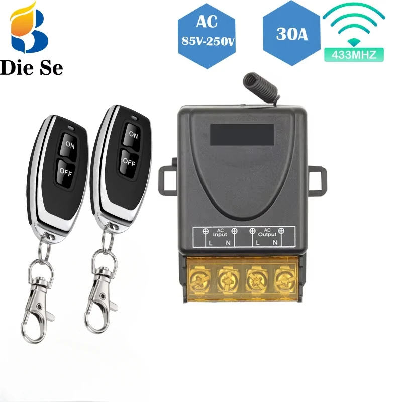 

Universal RF433Mhz Remote Control Wireless Switch AC220V 110V 30A Relay Receiver Remote ON OFF for Home Appliance Fan Light Lamp