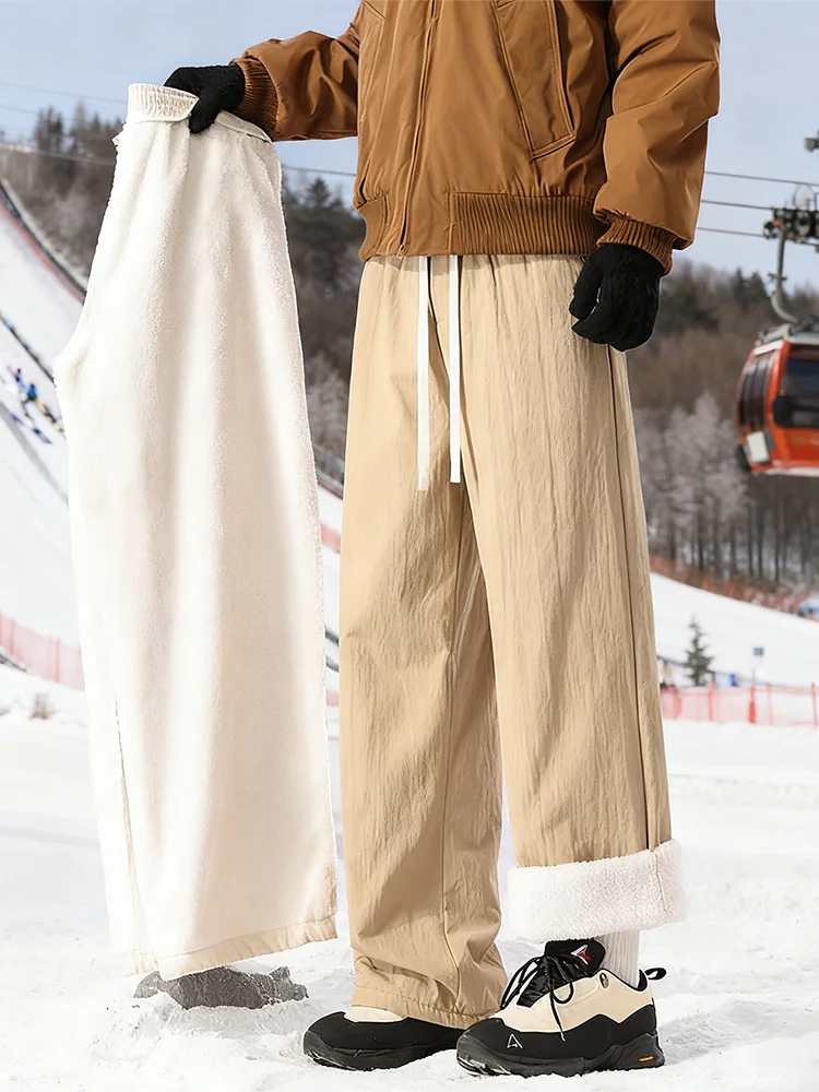 

Men's Thickened Winter Thermal Cotton-Padded Pants Waterproof Outdoor Climbing Skiing Trousers Straight Leg mid Waist Casual ...