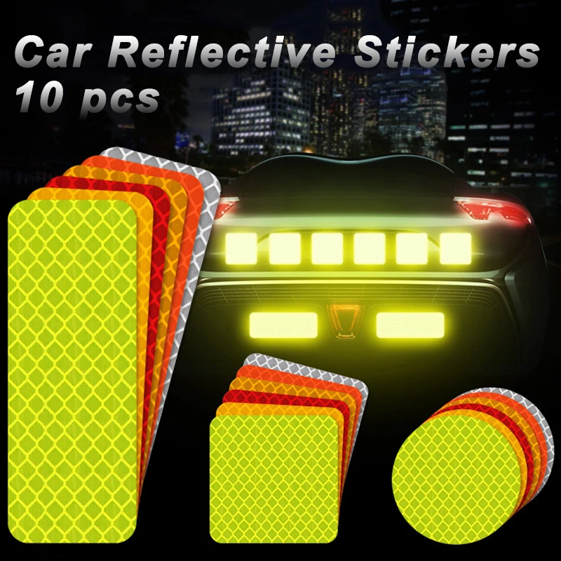 

10Pcs/set Car Sticker Reflective Warning Safety Tape Anti Collision Warning Reflective Sticker for Automobile Trunk Decoration