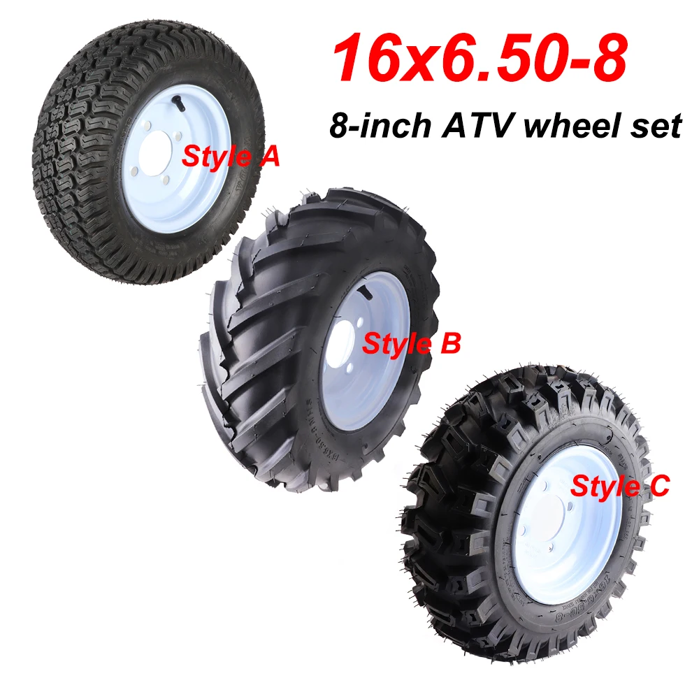 16x6.50-8 tires with hubs for garden carts, lawn mowers, tractors, wheelbarrows, snow blowers, vans, carts, etc.