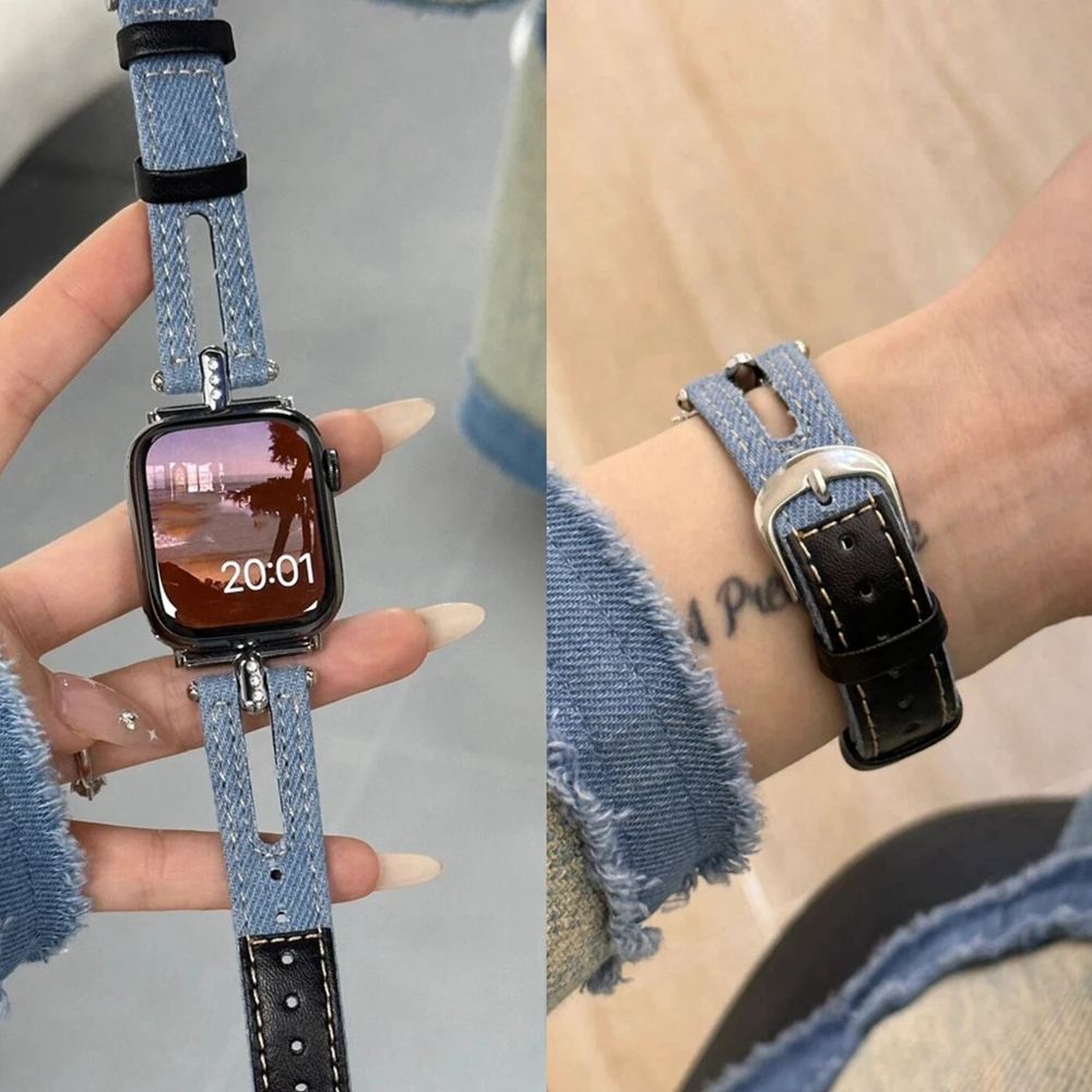 Vintage denim For Apple Watch Band For Women 38mm 40mm 41mm 42mm 44mm 45mm 46mm 49mm , Strap For Apple Watch band Ultra 10/9/8/7