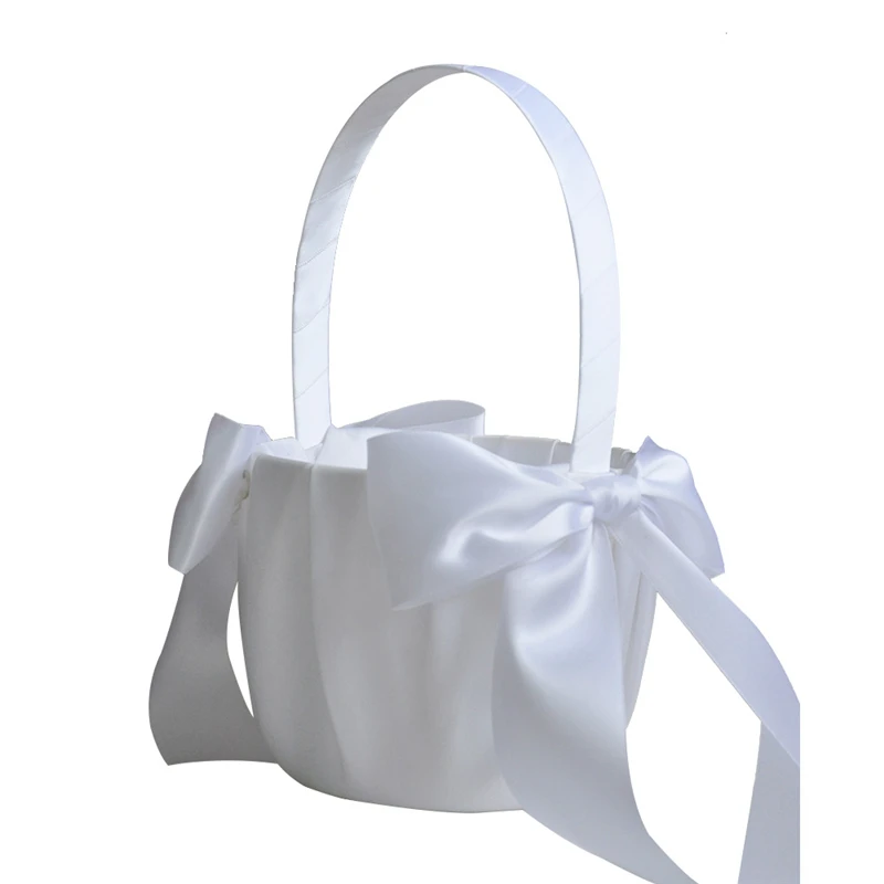 

Белая корзинка для цветов для девочек с жемчугом, корзинка для цветов на свадьбу ​ Простые декорации для церемоний и вечеринок для невесты/детей, ручные украшения