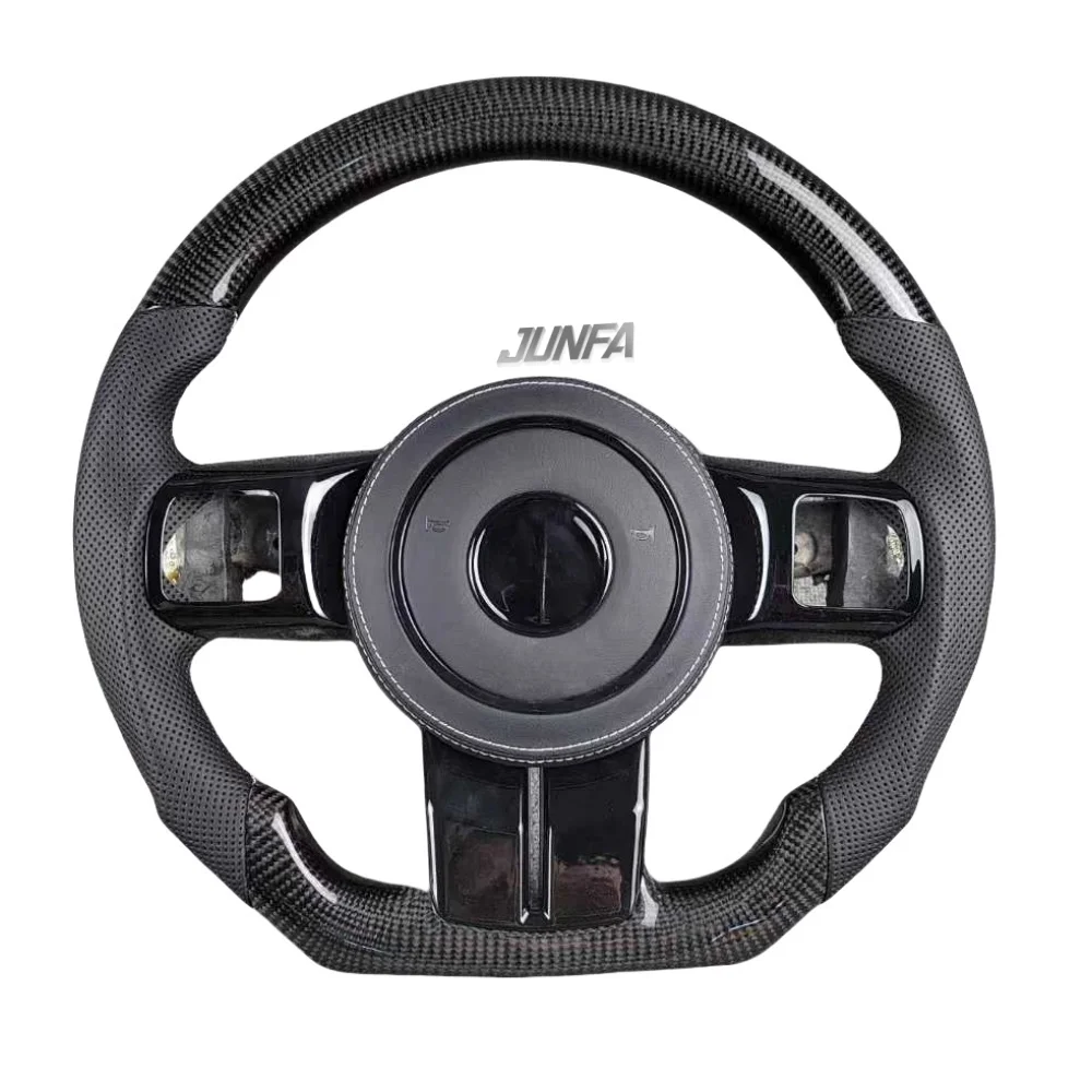 

Custom Real Carbon Fiber Steering Wheel for Jeep Wrangler Compass High Quality Perforated Leather Flat Steering Wheel Upgraded