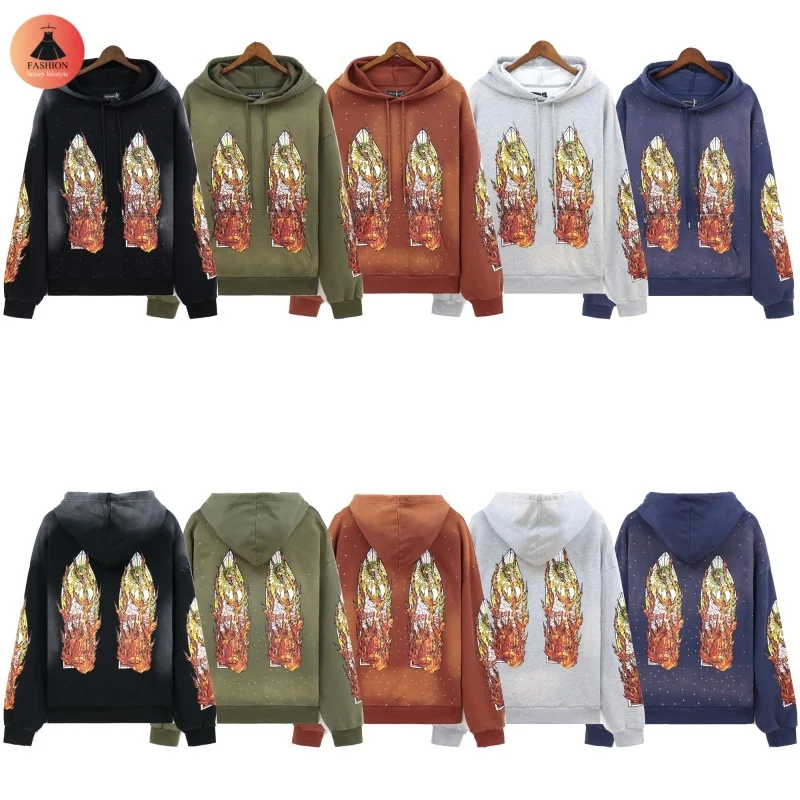 Multicolour Who Decides War Heavyweight Washed Print Cotton Hoodie Autumn Winter High Street Brand Mens Womens Pullover