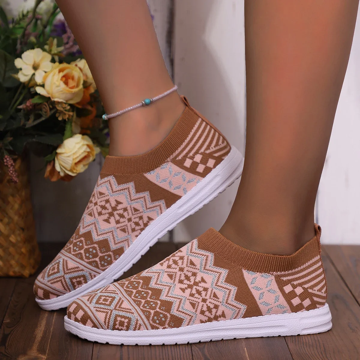 Fashion Flats Female Spring Autumn Casual Knitting Slip on Low Heels Round Toe Shoes for Women Casual Shoes Woman Plus Size image 2
