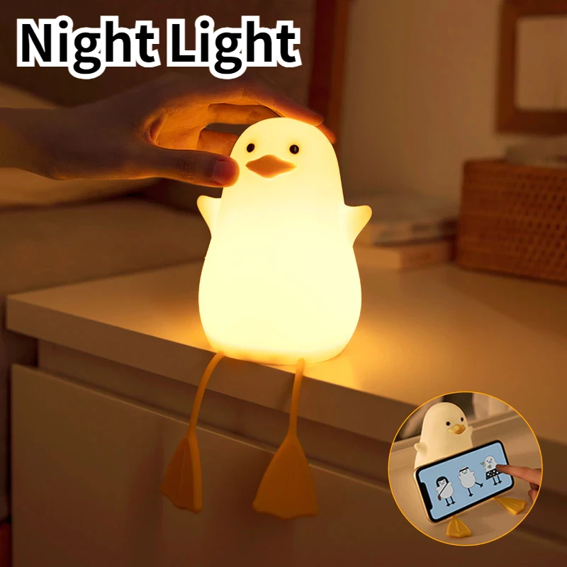 Duck Lamp Cute Duck Night Light USB Rechargeable Dimmable Nightlight Silicone LED Bedside Lamp with Touch Sensitive for Bedrooms