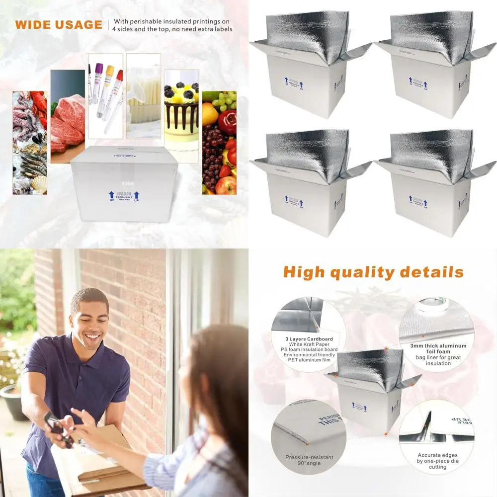 

4-Pack 15x10x11 Small Insulated Shipping Boxes with Liners for Cold or Frozen Food Delivery