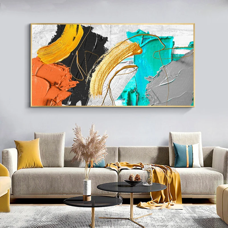 Abstract Colorful Decorative Painting Blue Yellow Posters Canvas Prints Wall Art Pictures for Living Room Home Decor No Frame