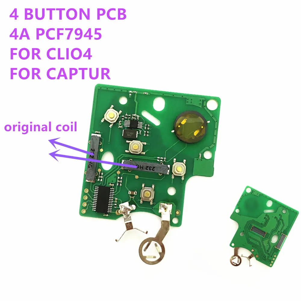 

1/5pcslot 4 Button clio4 Keyless PCB Go Handsfree Smart Card Remote 433MHz pcf7945 4A Chip for Renault Clio IV 4 Captur key