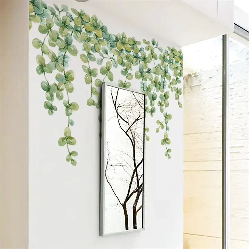 Eucalyptus Leaf Wall Stickers TV Background Waterproof 2pcs/set 30*90cm For Toilet Door/wall Mothproof High Quality