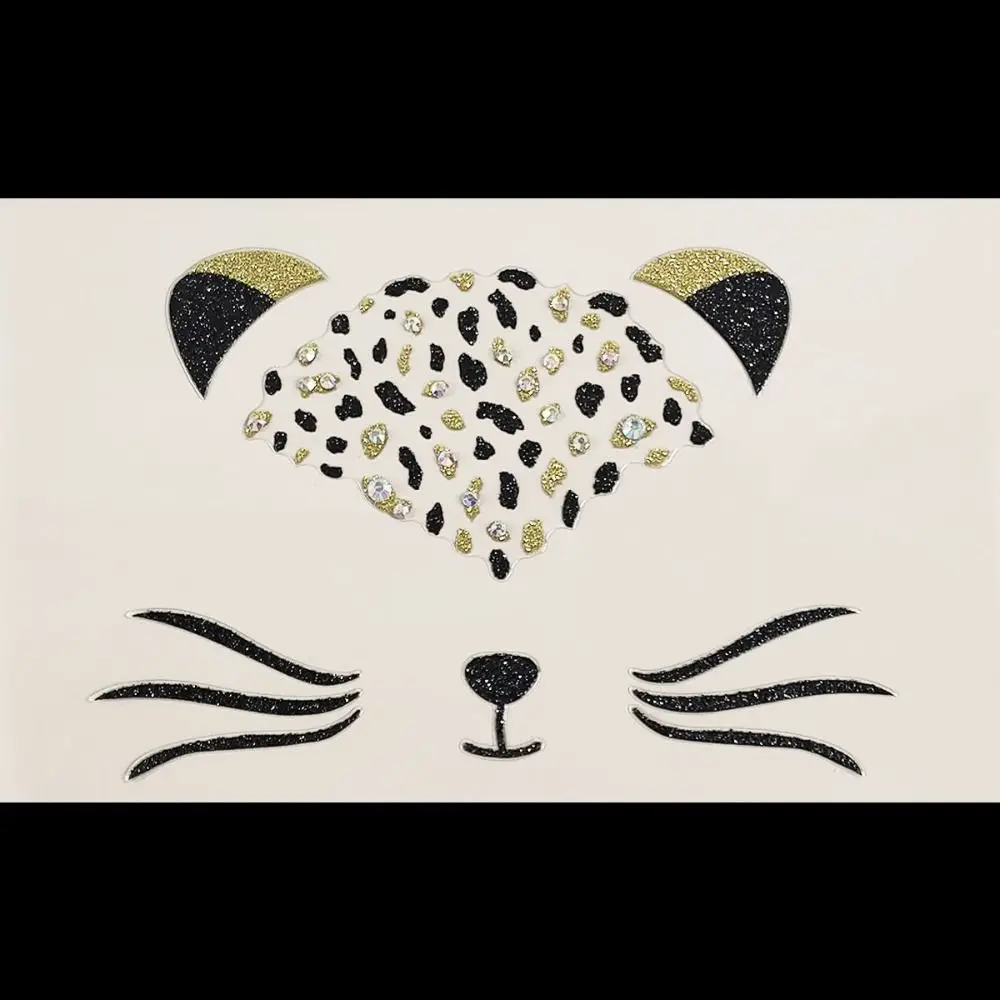 

Safe Acrylic Diamond Cat Face Tattoo Temporary Waterproof Fake Cat Face Stickers DIY Professional Tattoo Stickers Men