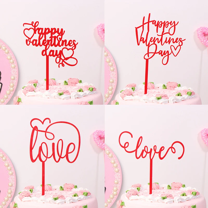 5Pcs Valentine’s Day Plastic Cupcake Topper Red Love Letter Cake Decor Happy Party Decor For Home 2025 Celebrate February 14