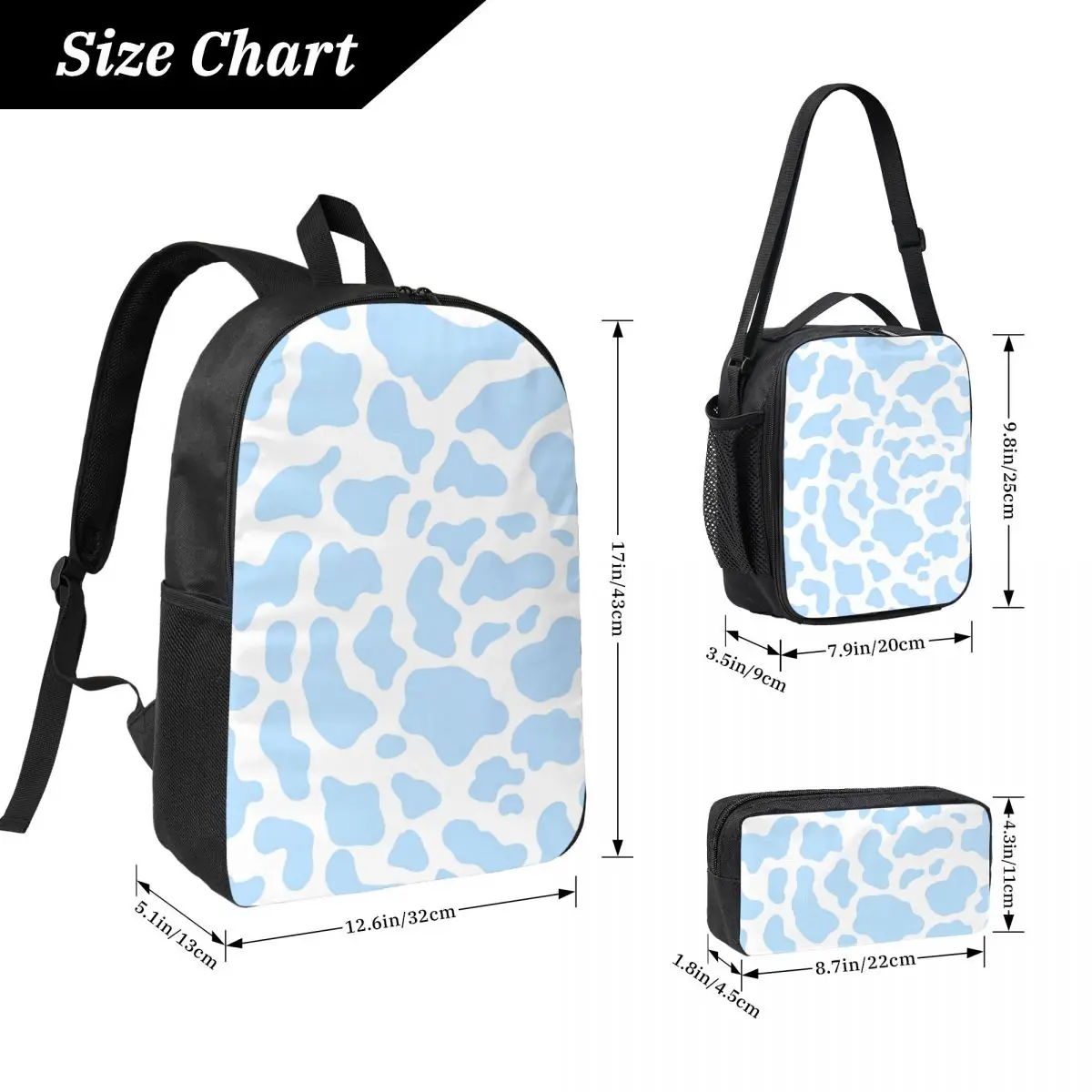 Preppy School Supplies Blue Backpack Student Boys Girls BookBag School Bag Shoulder Bags 3ps Insulated Lunch Bag Pencil Case