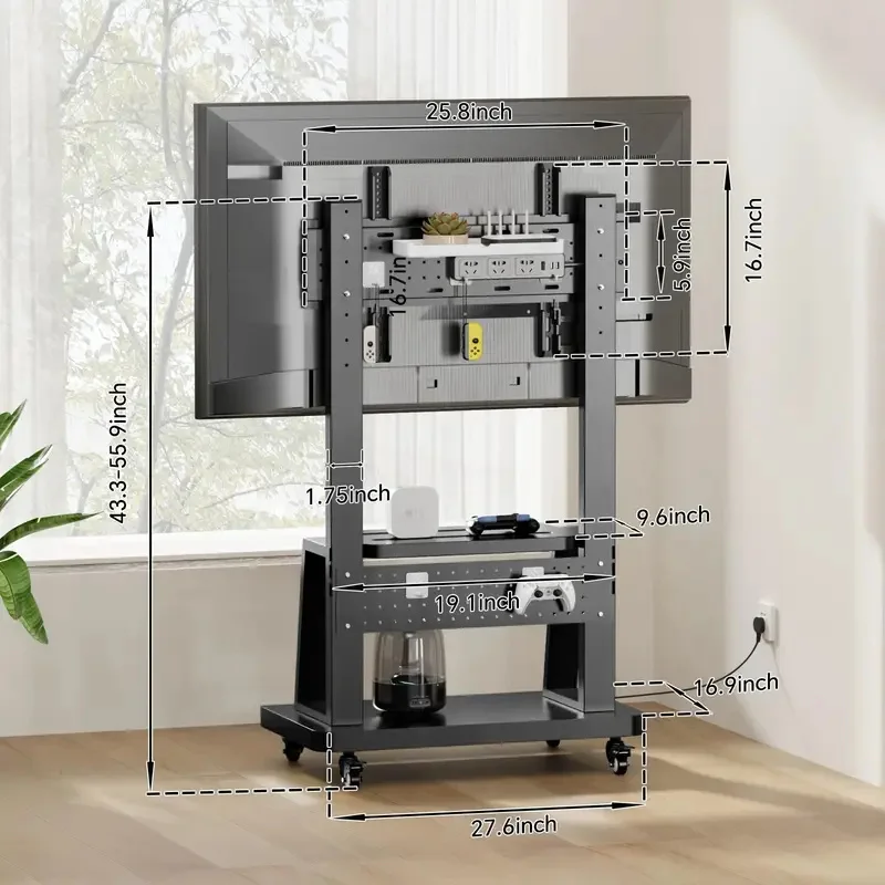 

Mobile TV Stand for 32-75” TVs,Tilt TV Cart Holds up to 176 Lbs Portable Stand with Storage Shelf Rolling Floor VESA 600x400mm
