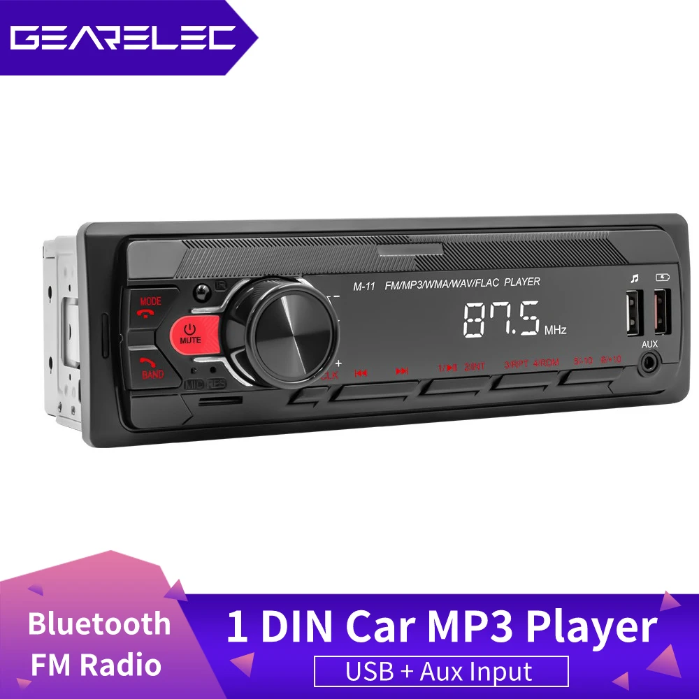 GEARELEC 1 DIN Car Radio Stereo Bluetooth MP3 Player Audio FM Aux Input Receiver SD TF USB Multimedia Autoradio Player