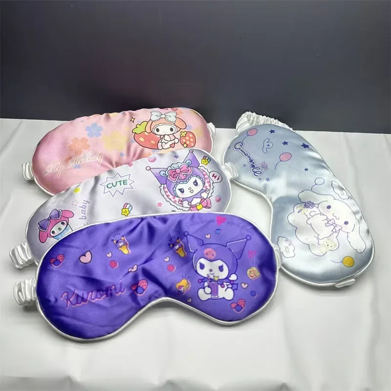 2025 Sanrio Sleep Mask Kawaii Cartoon Cinnamoroll kuromi Mymelody Soft Comfortable Real Silk Eye Patch Valentine's Day Gifts