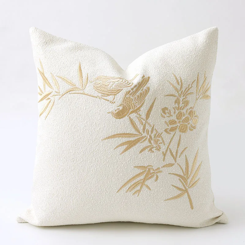 Ivory Pillow Bird Flora Embroidery Cushion Case Soft Decorative Pillow Cover For Sofa Chair Living Room Home Decorations