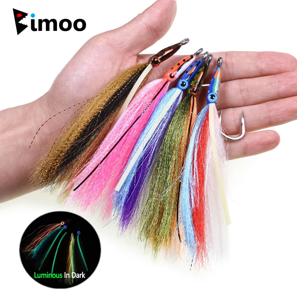 5 unidades de señuelos de pesca de agua salada tipo streamer luminosos de 6/0, de 5.89 pulgadas de boca larga, con ojos de pez 3D de epoxi, para pescar lucios, pez de mar y tarpones