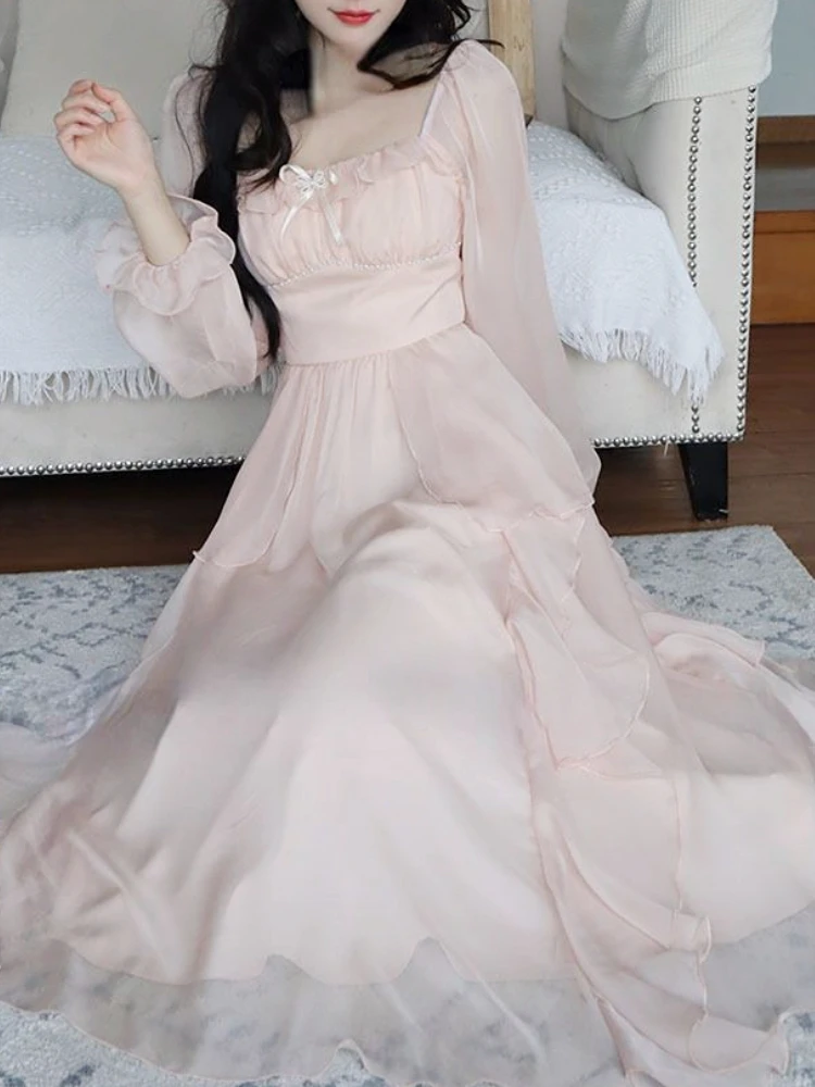 

Fairy Elegant Slim Dress Women Causal Party French Fashion Midi Dress Solid Sweet Princess One Piece Dress Korean 2023 Spring