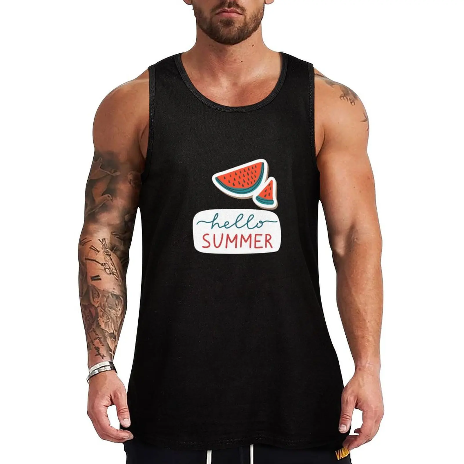 Hello Summer Watermelon Tank Top bodybuilding for men gym shirts Body man sleeveless shirts