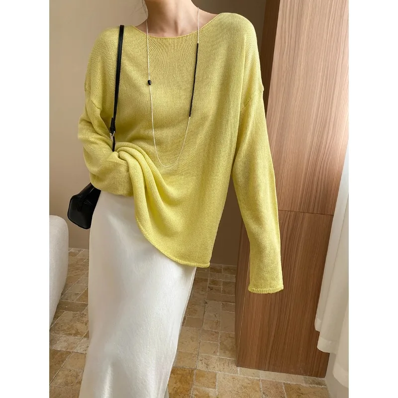 

Women's Spring/Autumn Blouse Round Neck Loose Fit Sun Protection Knit Cardigan New Elegant Comfortable Minimalist Fashionable