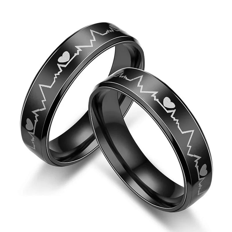 Fashion Titanium Steel ECG Love Ring Korean Trend Youth Boy Girl Rings Jewelry Accessories Gifts