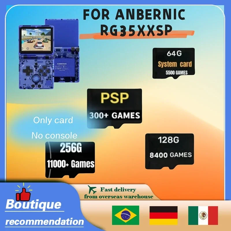 For ANBERNIC RG35XXSP TF Card Memory Card 256G 300+ PSP Games Retro Handheld Games Card 10000+Games Preloaded Game Child Gifts