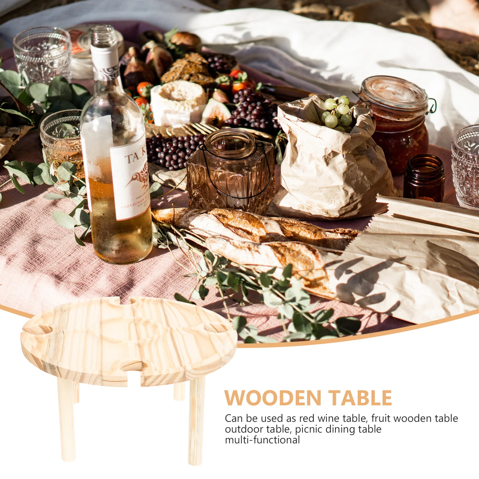 

Wine Table Wooden Outdoor Picnic Rack Portable Multipurpose Storage Holder for Festivals Camping Backyard Wine Table