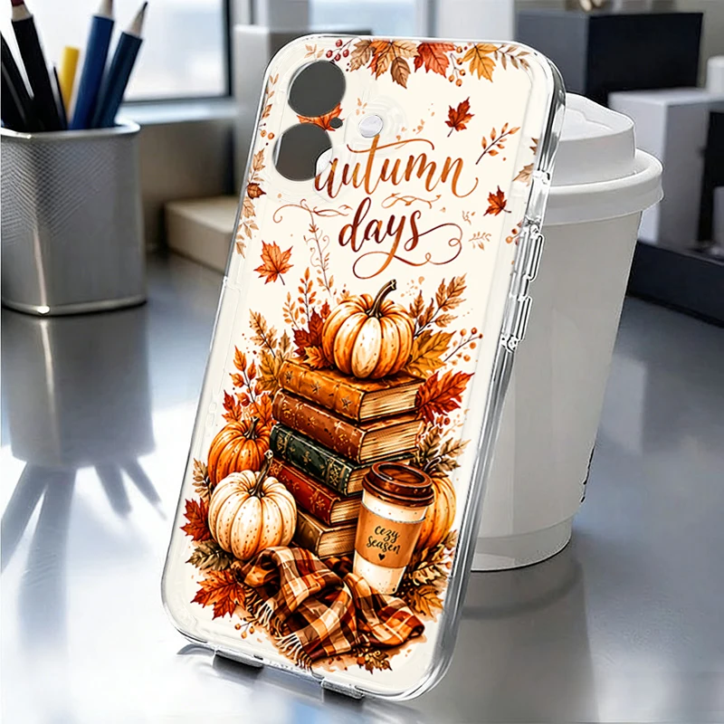 2D Flat Autumn Book Pumpkin Coffee Phone Case For Samsung Galaxy A17 A37 A57 A36 A55 A54 S26 Ultra S25 FE S24 Plus S23 S22 Cover