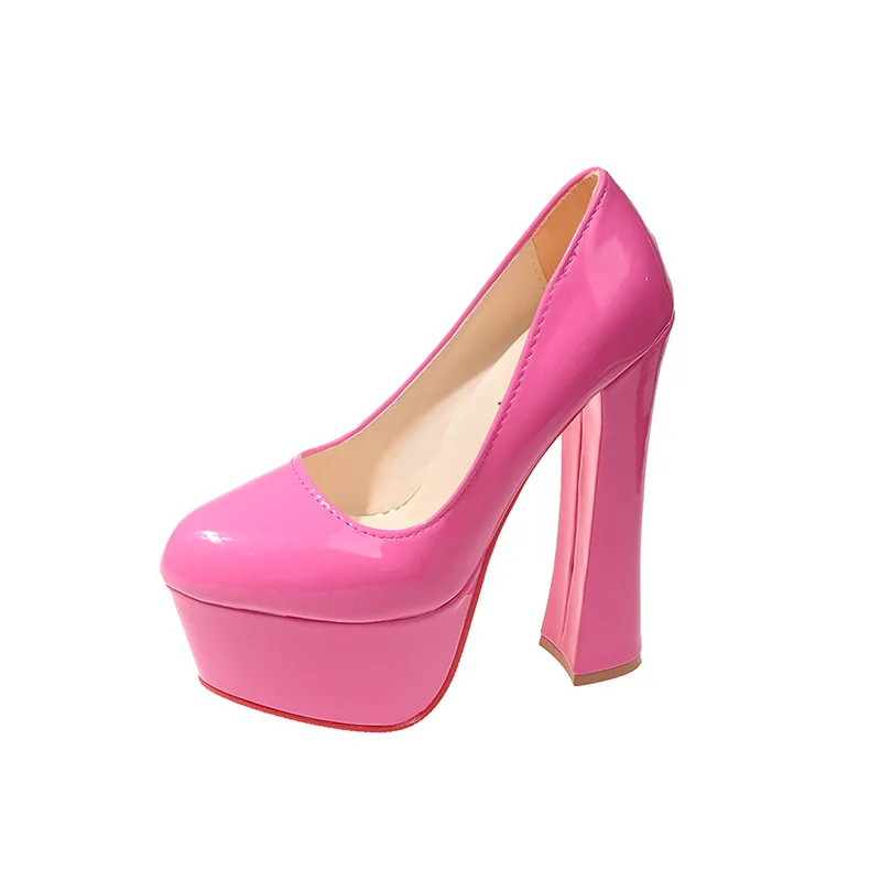 حجم كبير عالية الكعب المرأة كعب سميك جولة تو منصة مقاومة للماء الفرنسية خمر المنخفضة قطع حذا فردي للسيدات مثير ربيع الخريف
