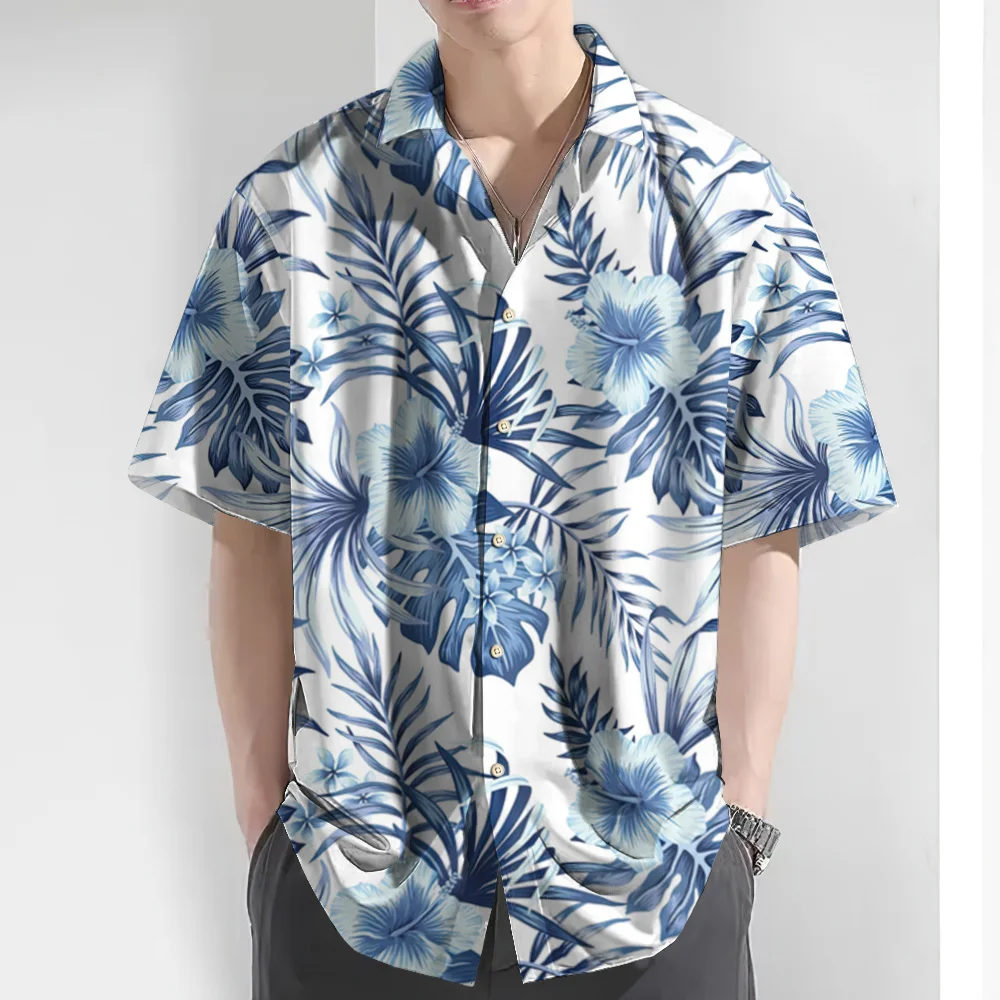 Chemise hawaïenne décontractée à manches courtes pour hommes, haut à fleurs, chemisier décontracté, streetwear respirant, vêtements pour hommes