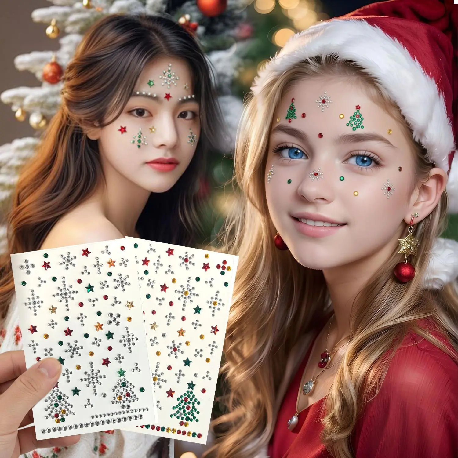 Self Adhesive Diamond Face Stickers Christmas Party Makeup Nail Art Rhinestones Shiny Multicolor Waterproof Premium view 3