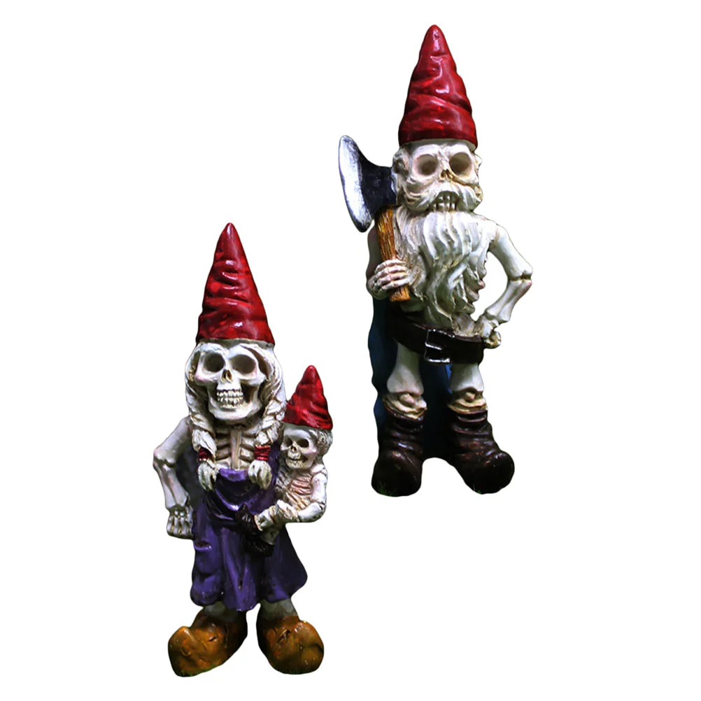 2Pcs Dwarf Adornment Zombie Garden Garden Gnomes Ornaments Zombie Gnome Lawn Statues Decorations