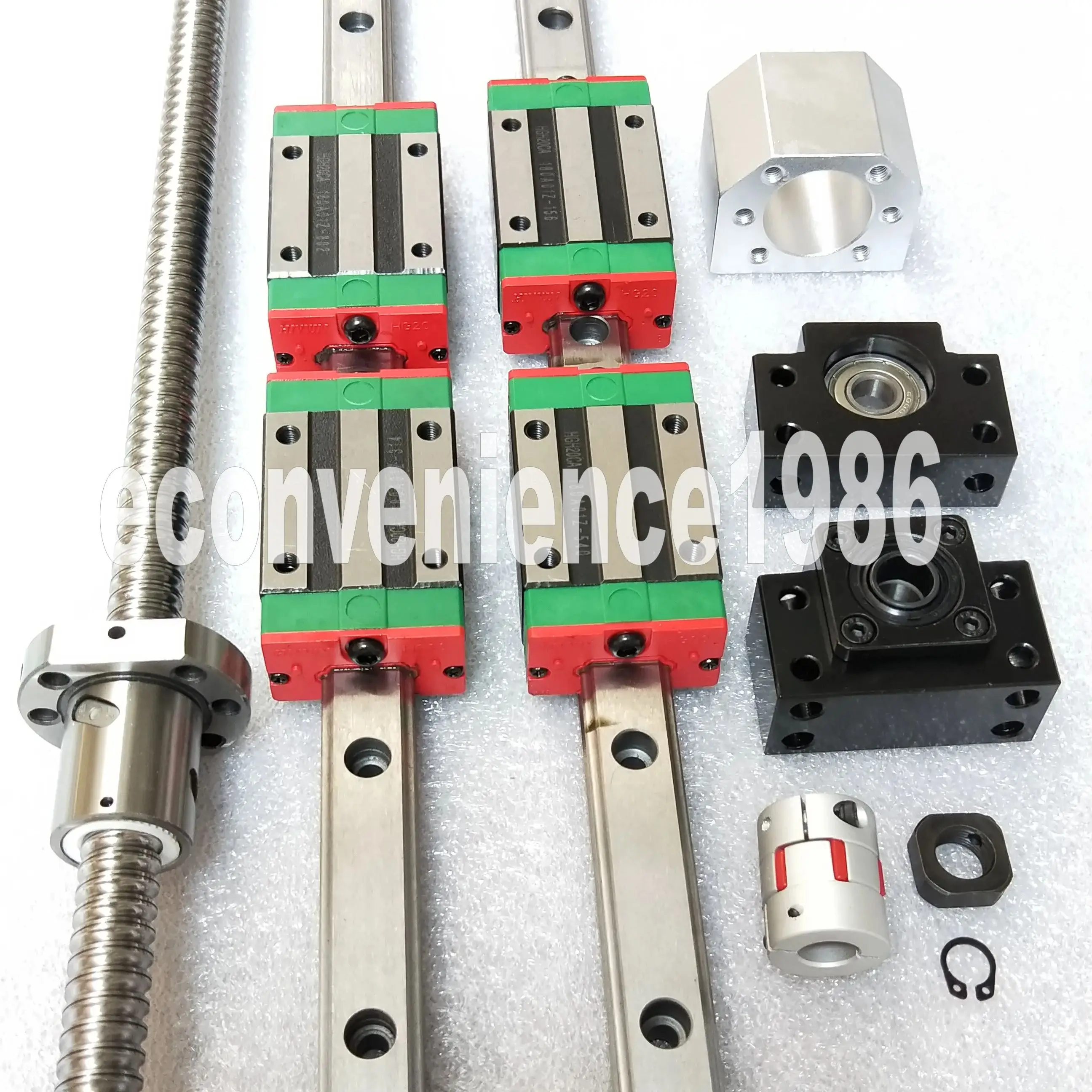 2 Pcs HGR15 200mm to 1500mm Linear rail & RM1204/1604/1605/1610/SFE1616/SFU1605L Ballscrew+ BF/BK & Coupling Kit