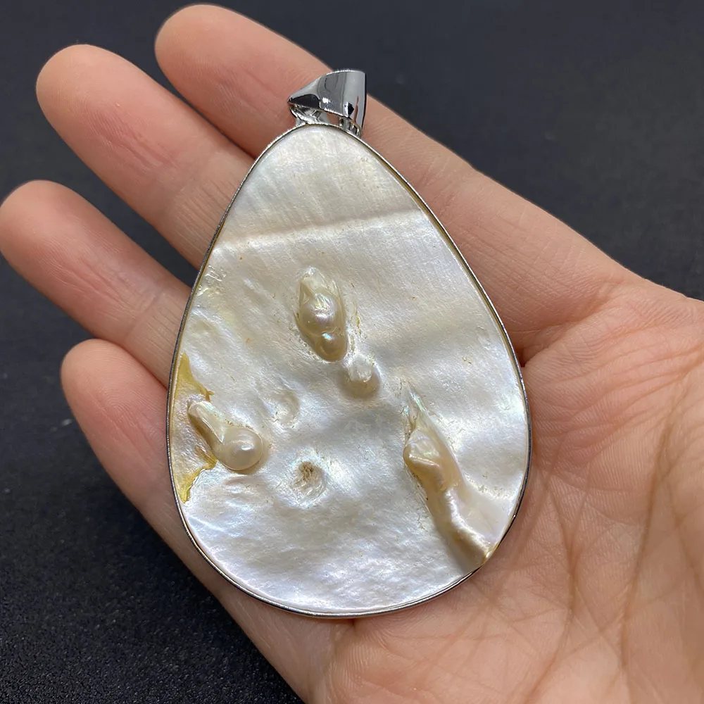 Exquisite Natural Freshwater Pearl Oval Round Pendant Necklace 36-50mm Charm Fashion Making Jewelry DIY Earring Accessories 1Pcs