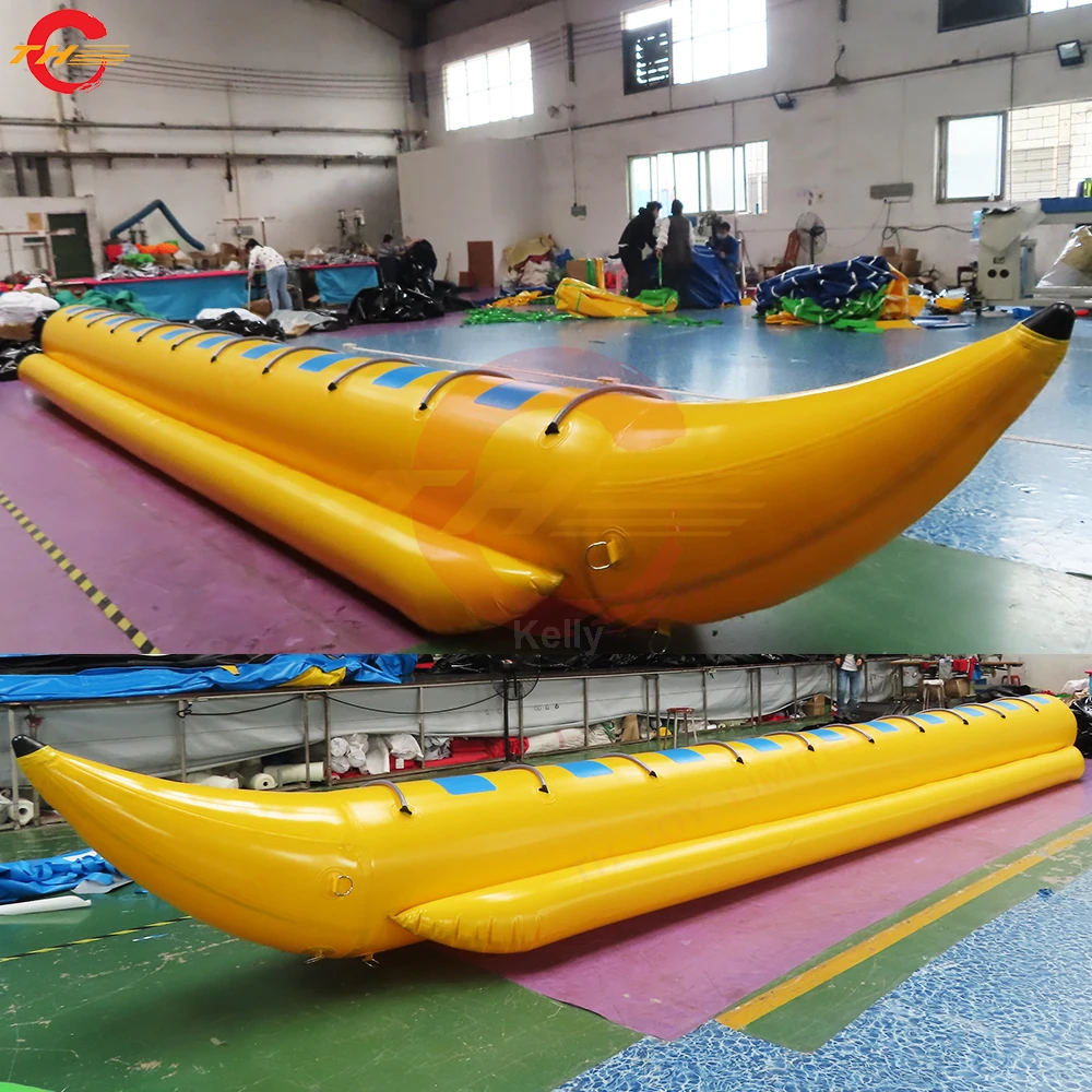 Barco de banana inflável amarelo longo, porta livre, sofá, 10m