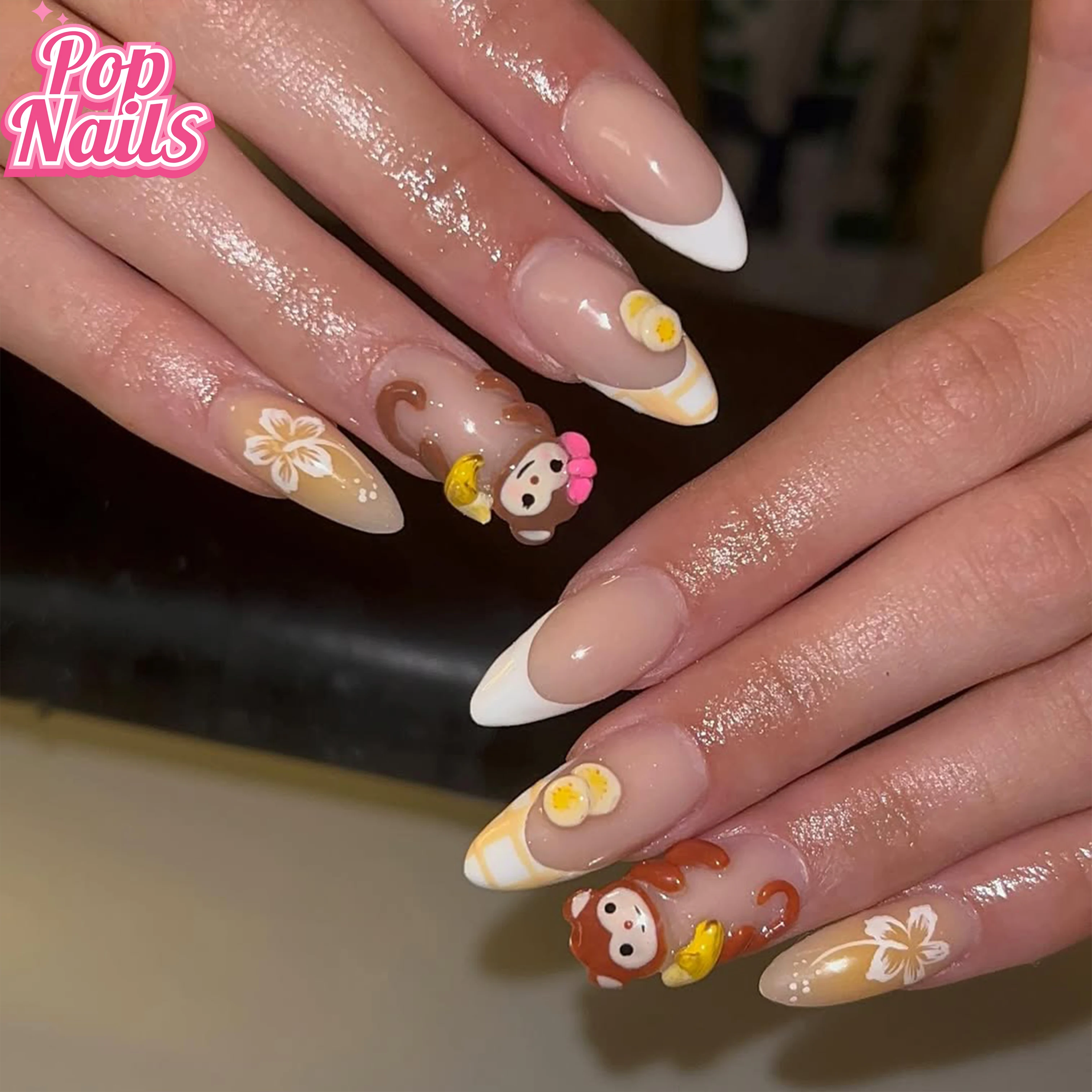 

Cute Acrylic Press on Nails Pressons Yellow Nail Press ons Homemade Nails Presson Medium Almond French Tips Handmade False Nail