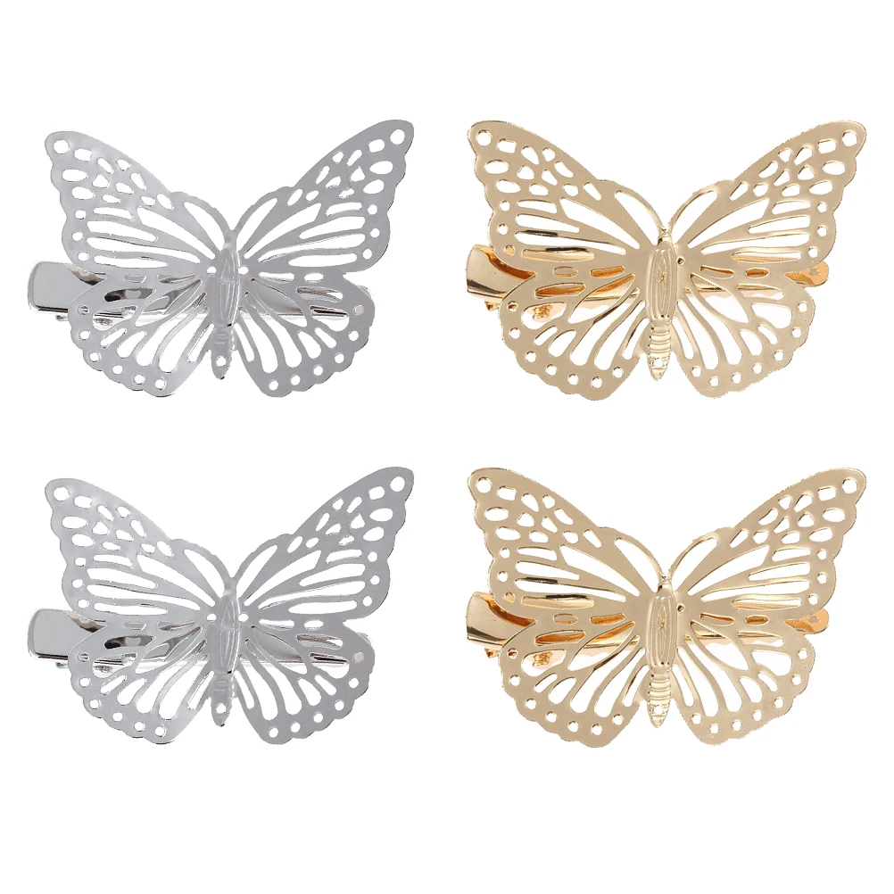 

4Pcs Metal Hairpin Clamps Silver Butterflies Modeling Women Headdress Fashion Hairpins Accessories Hairstyle Daily Wear Party