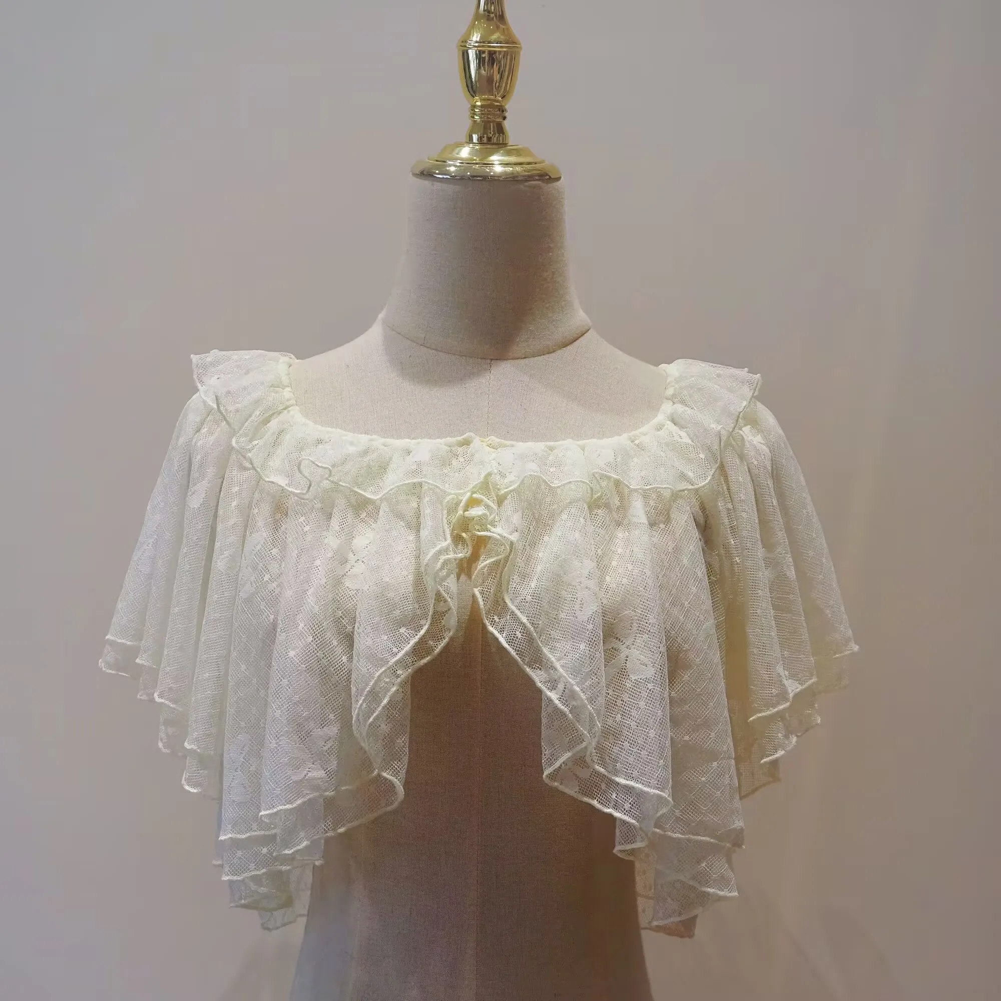 夏ロリータショート丈ラップコート レディース 可愛い キュート レース メッシュ オープンフロント ポンチョ ゴシック ガールズ レトロ キュート プリンセス ケープ ラップ