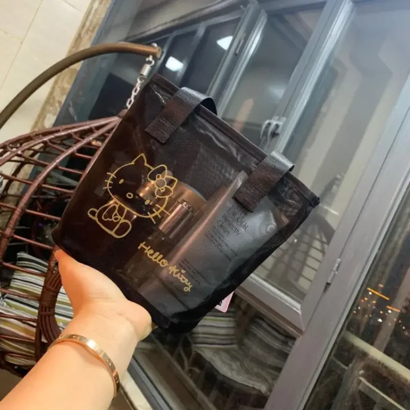 بولي كلوريد الفينيل Hellokitty Ins Sanrios حقيبة مستحضرات التجميل شبكة المحمولة حقيبة مستحضرات تجميل صغيرة حقيبة المرحاض Kawaii الكرتون الجوف أنيمي الشكل فتاة هدية