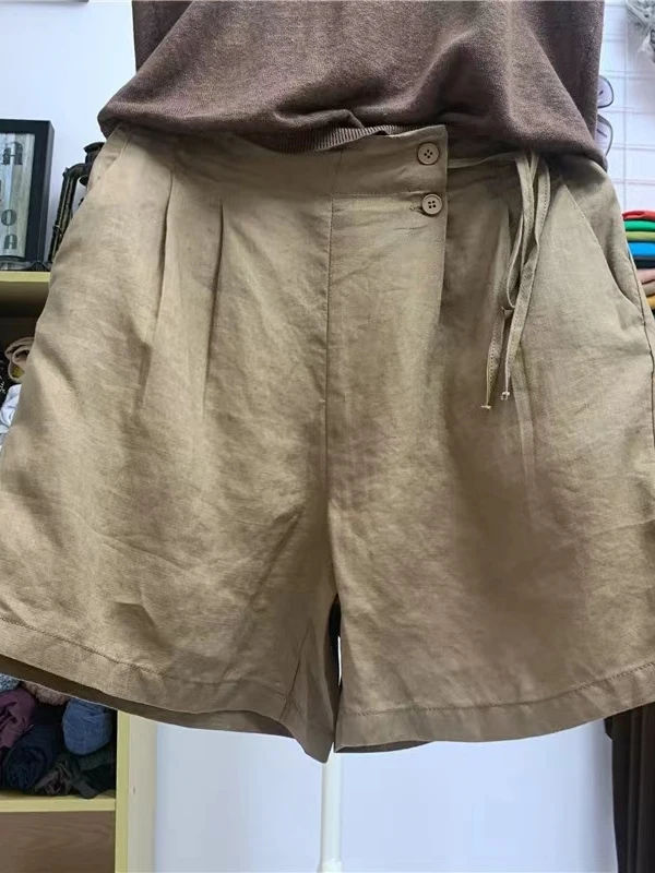 Casual Cotton Linen Wide Leg Pants Elastic Waist Five-Point Shorts plus Size Women's Loose Slimming Summer New Design